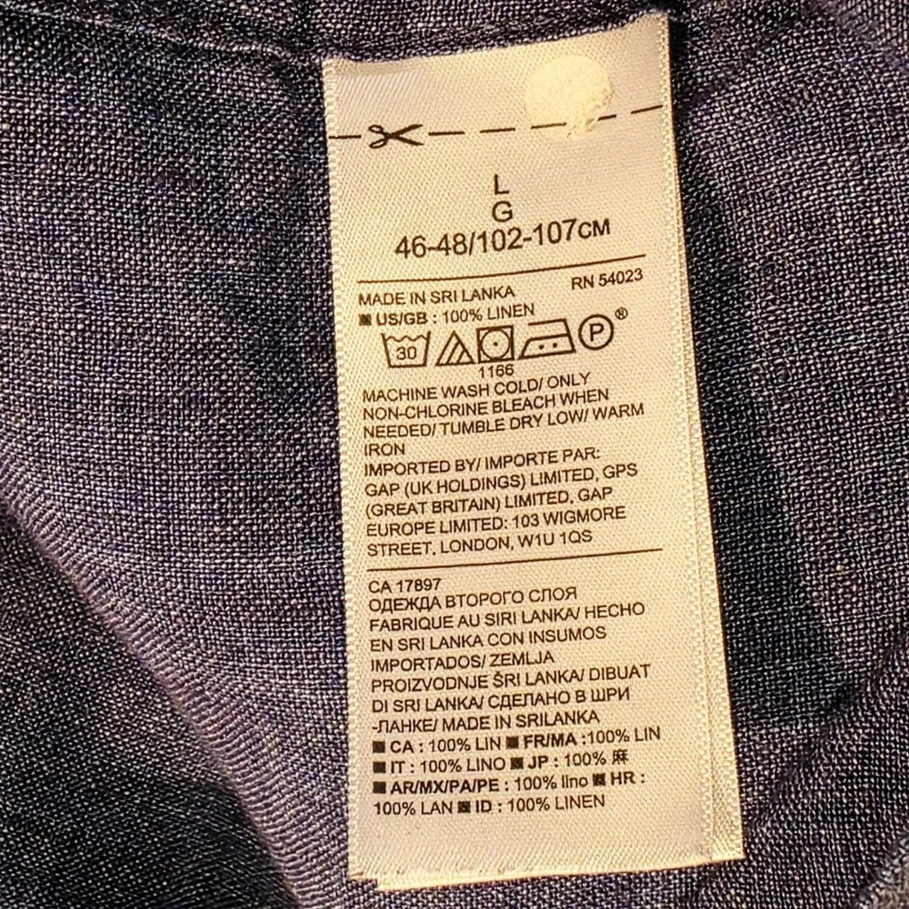 Banana Republic Men's Blue Linen Camden Standard Fit Long Sleeve Shirt Sz  L
